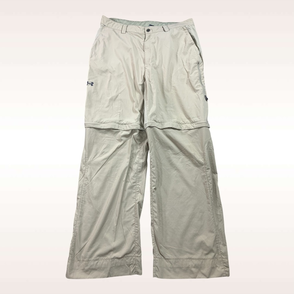 Under Armour Convertible Pants Mens 36x32 Beige Zip-Off Ripstop Tactical Wicking